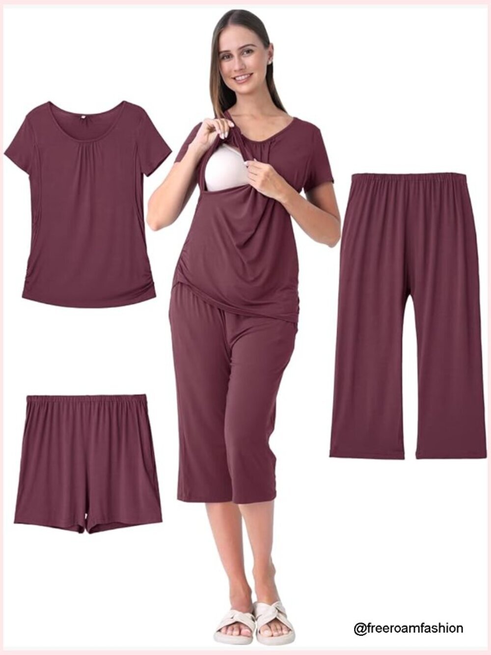 3 Piece Nursing Pajamas Set for Women Breastfeeding Pjs Summer Postpartum